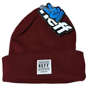 NWT Neff Lawrence Acrylic Beanie Burgundy Cuffed Neff Logo Patch